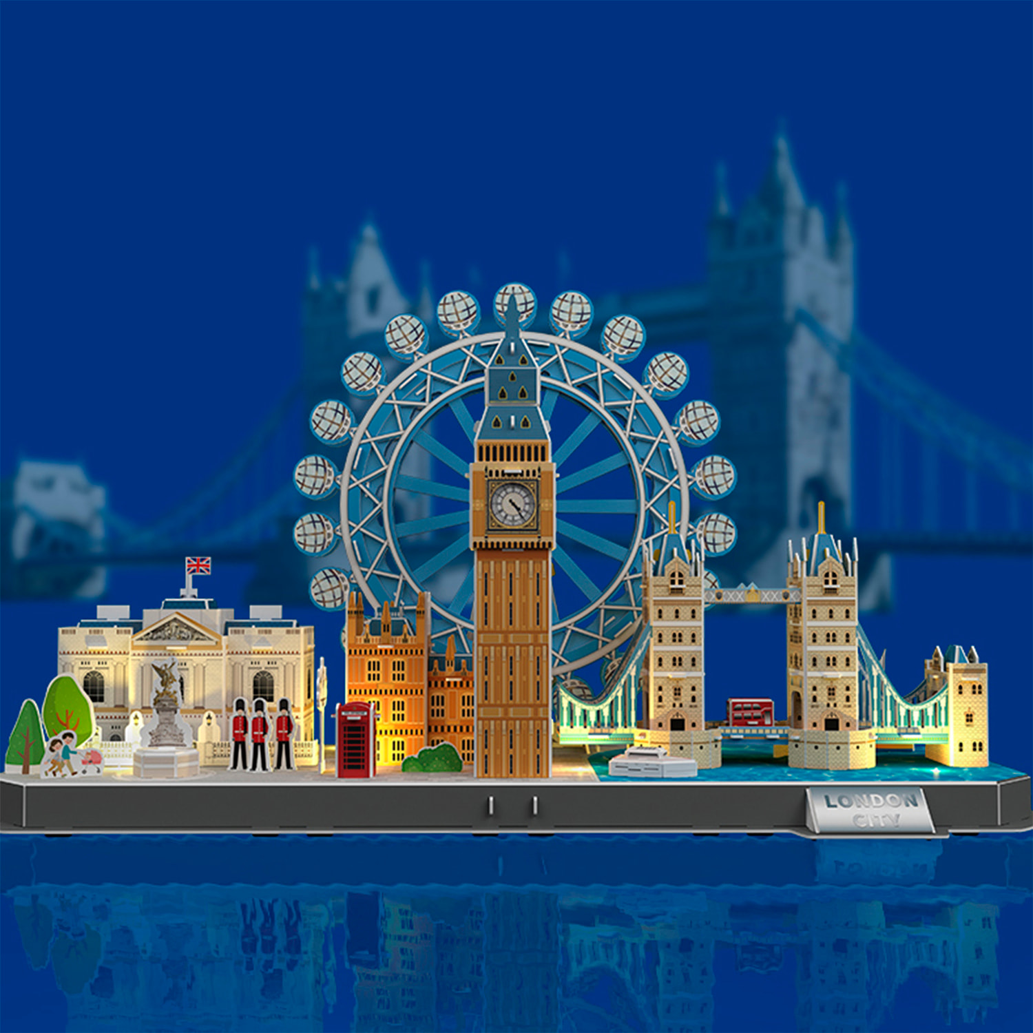 Puzle 3D de cartón de la ciudad de Londres con luces LED. 106 piezas.