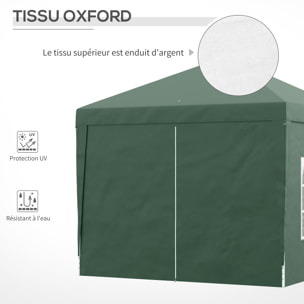 Tonnelle barnum pop-up pliant dim. 3L x 3l x 2,58H m 2 fenêtres sac transport acier Oxford vert