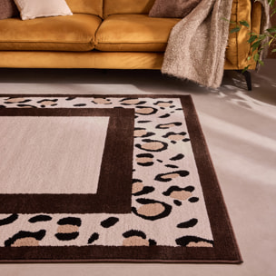 LEOVAH - Tapis de salon marron à motif léopard