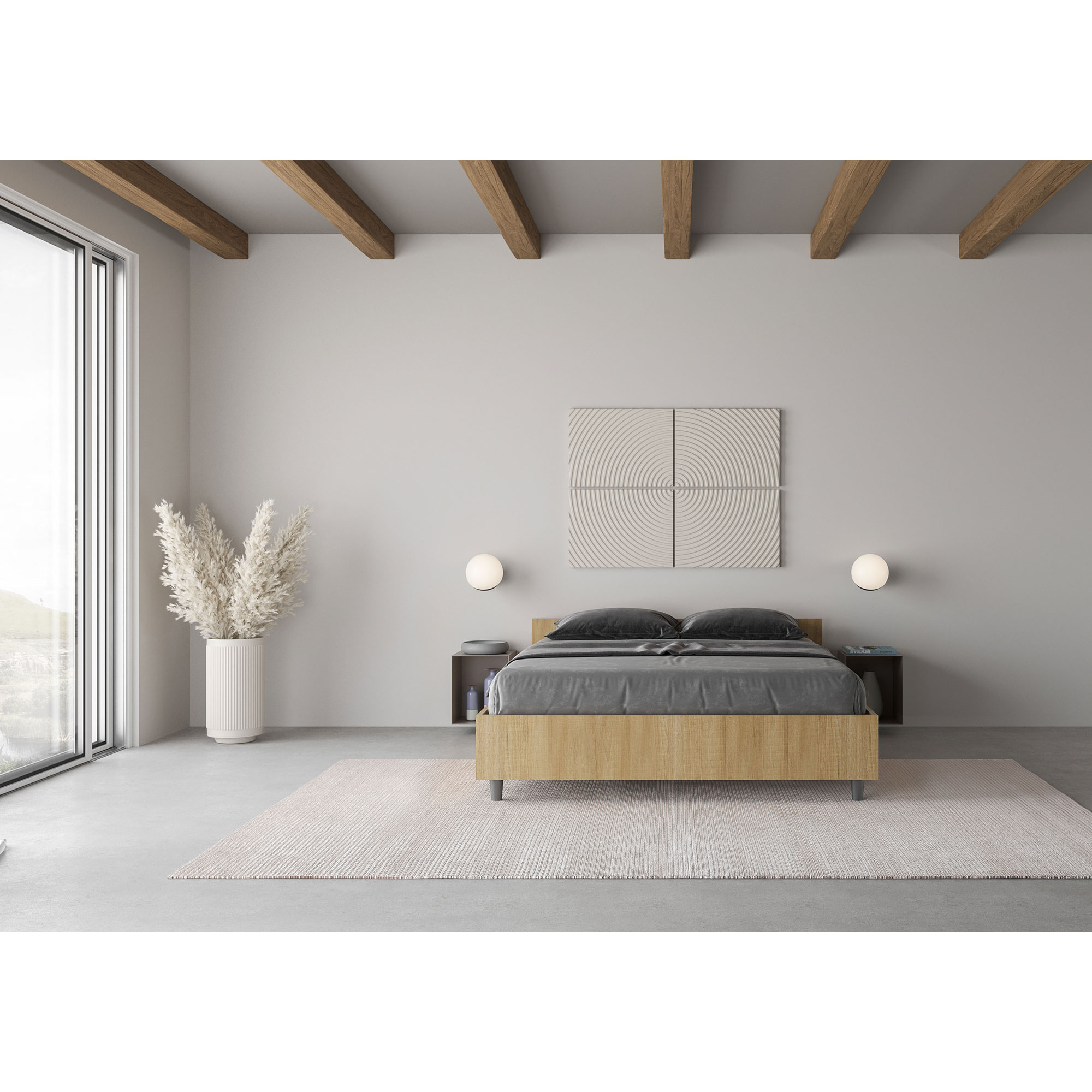 Letto matrimoniale francese con rete 140x200 quercia Nuamo