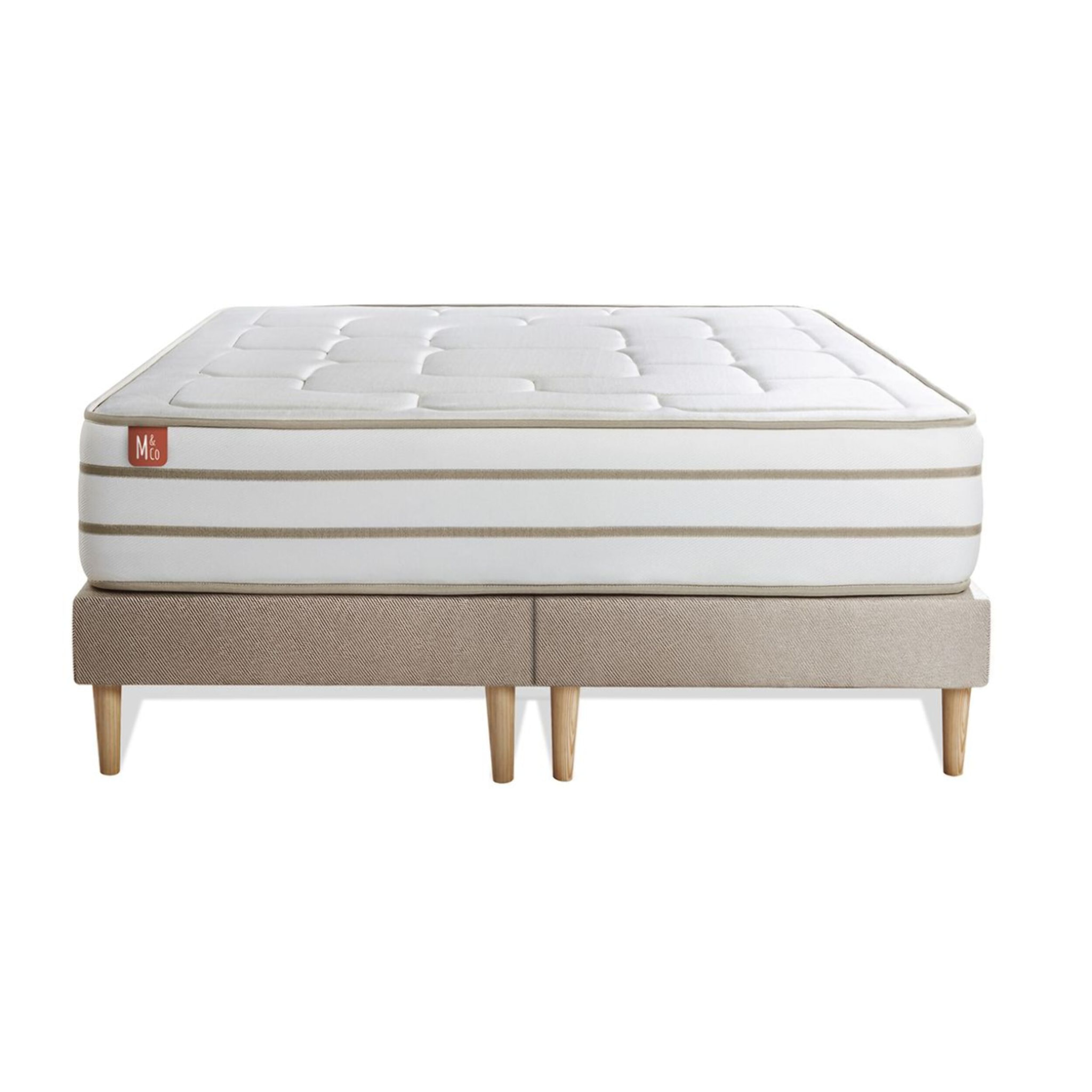 Ensemble Matelas Le Douillet - 26cm - Mémoire de forme - Matériaux éco-responsable - Sommier Tapissier Beige