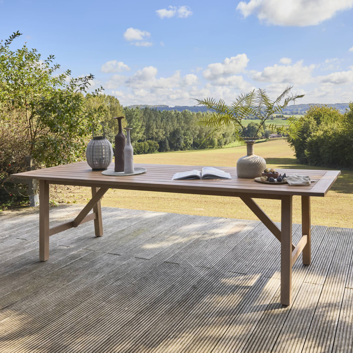 Table de jardin en bois d'eucalyptus LORIA naturel. 8 places. 260 x 100 x 76 cm