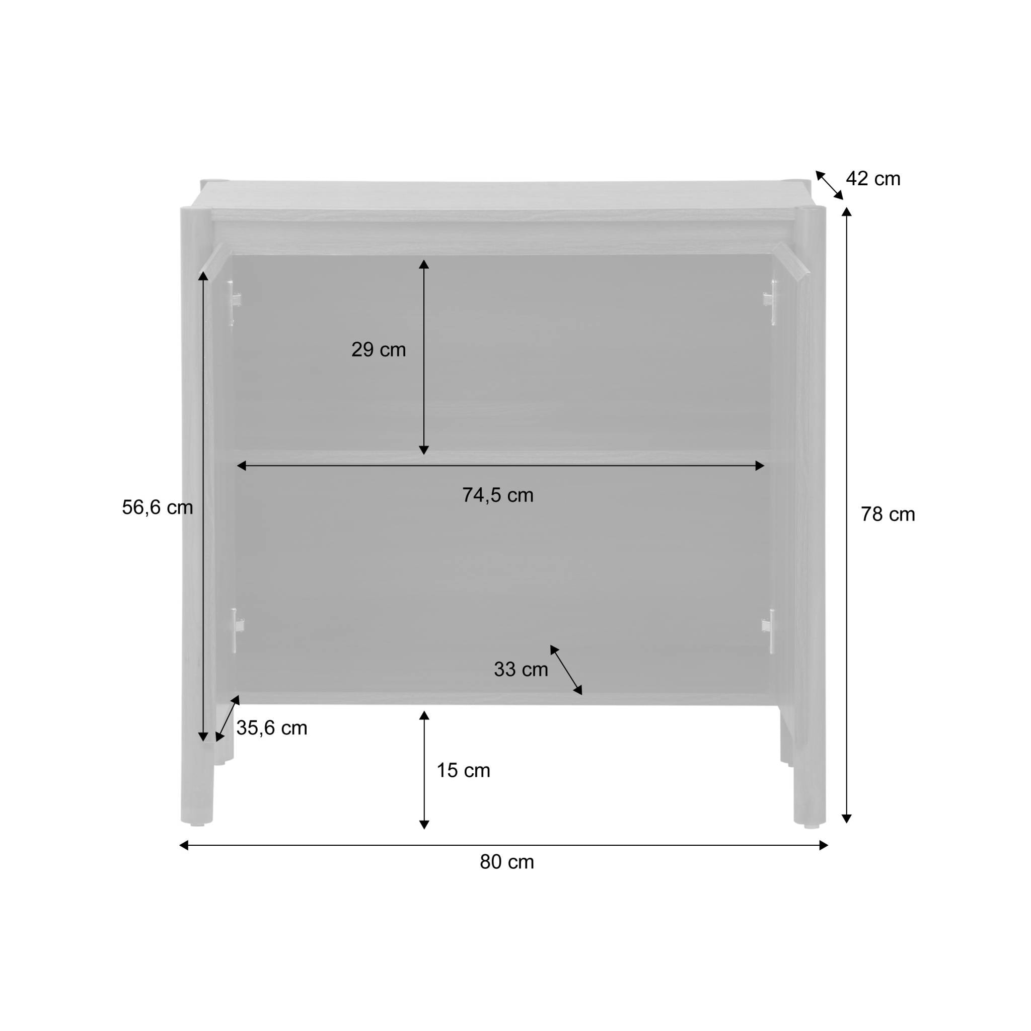 Buffet décor bois 2 portes noyer - 80 x 42 x 78.5 cm - Harmony