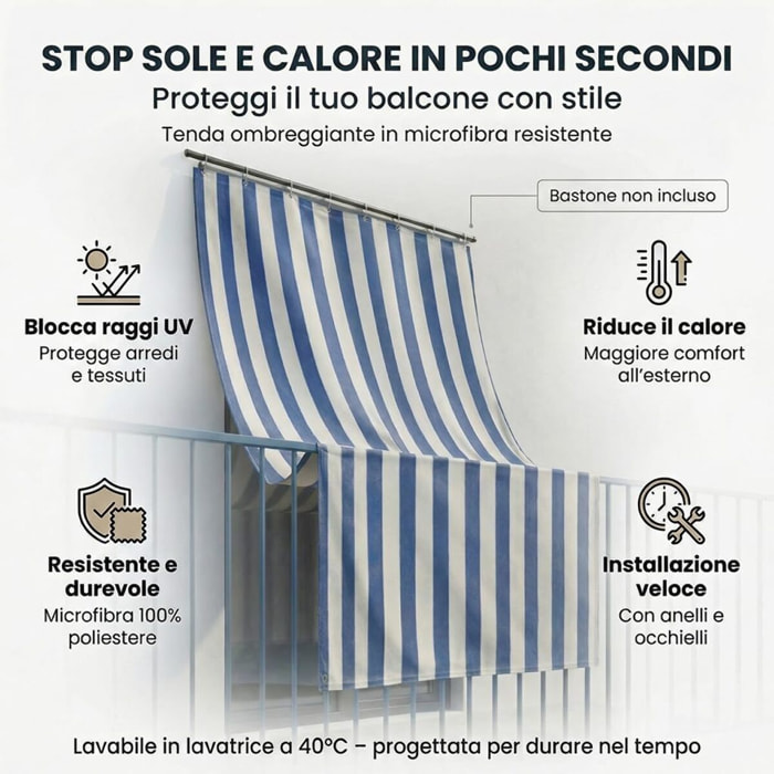 Tenda da sole a caduta in poliestere - A RIGHE BLU