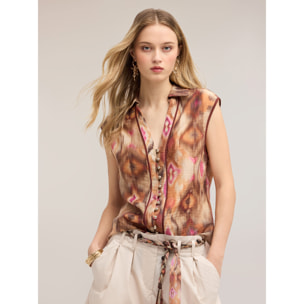 Motivi - Camicia in tela di lyocell con stampa ikat - Marrone
