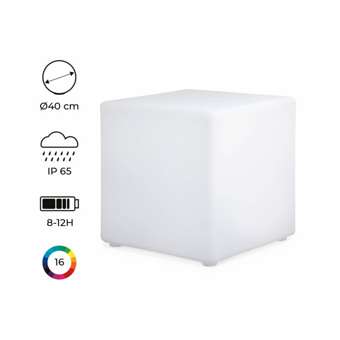 Cube LED 40cm - Cube décoratif lumineux. 16 couleurs. 40cm. rechargeable. télécommande