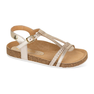 Sandalia Bios Piel Natural. hebilla/Trenza