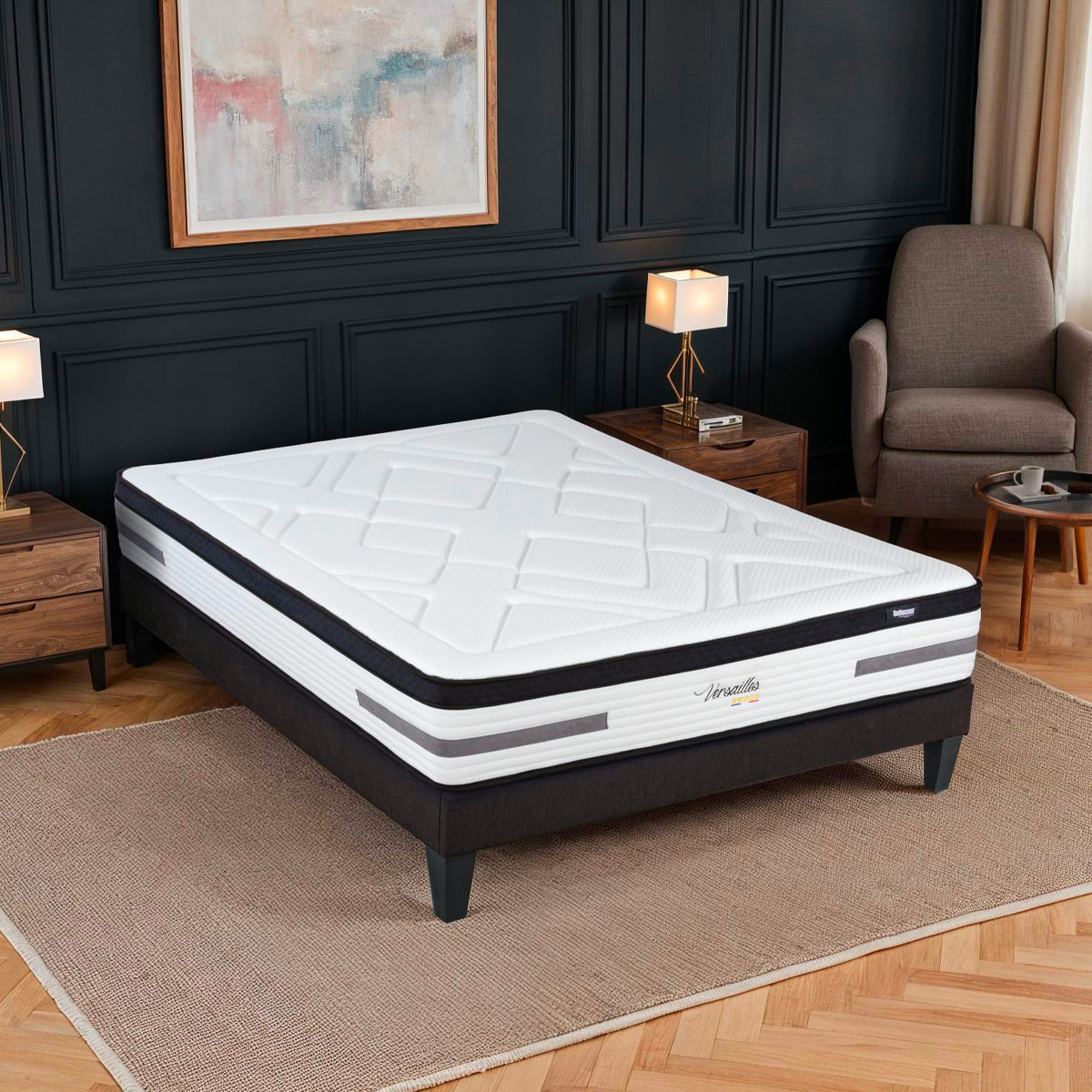 Ensemble Matelas Ressorts ensachés Versailles avec sommier en bois
