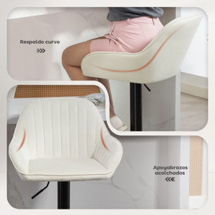 Juego de 2 Taburetes de Bar Giratorios, Taburetes Altos de Cocina con Altura Ajustable 62-83 cm, Sillas Altas de Cocina, Tapizada en Terciopelo, Respaldo y Reposapiés, Crema