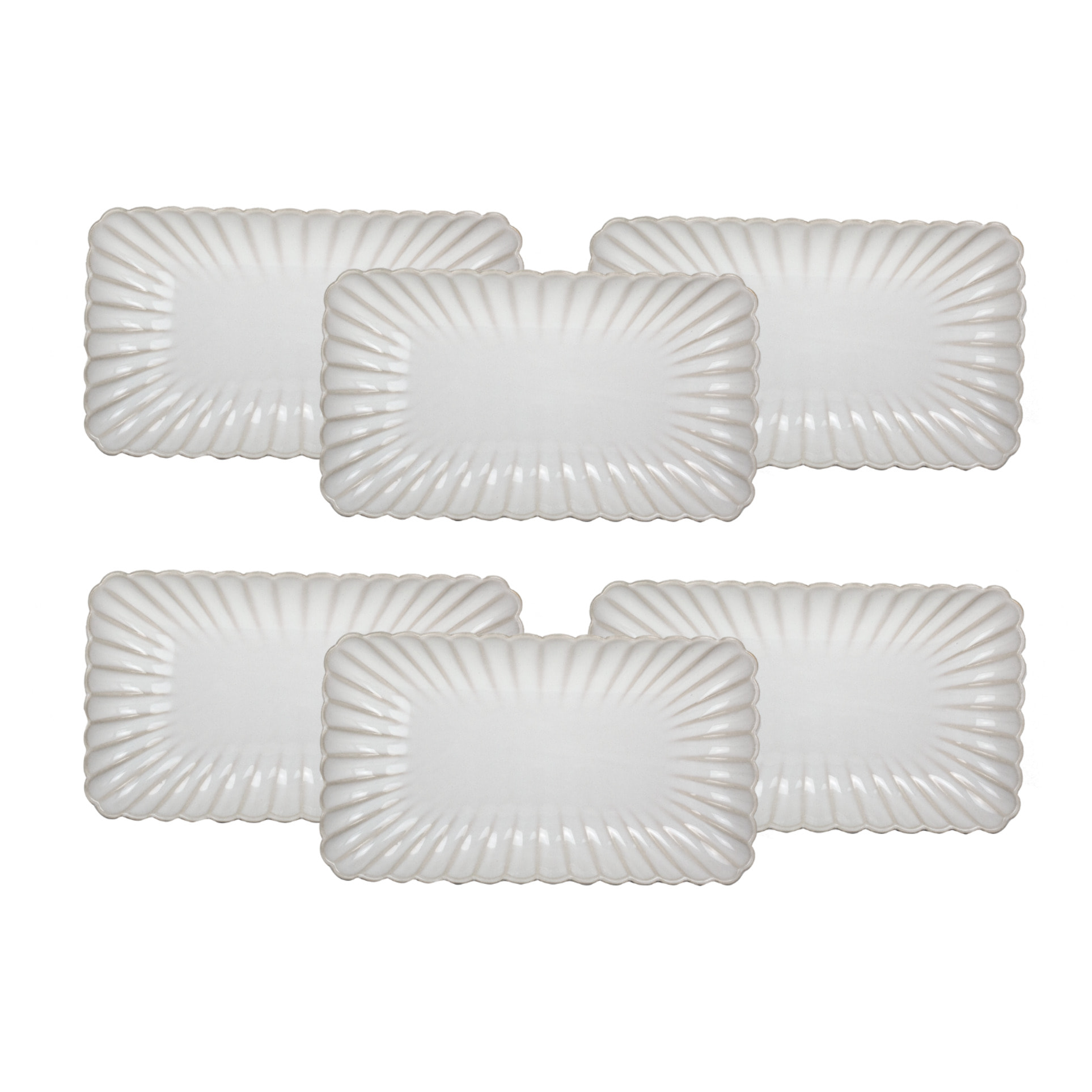 Lot de 6 grandes assiettes rectangulaires, Coquillage