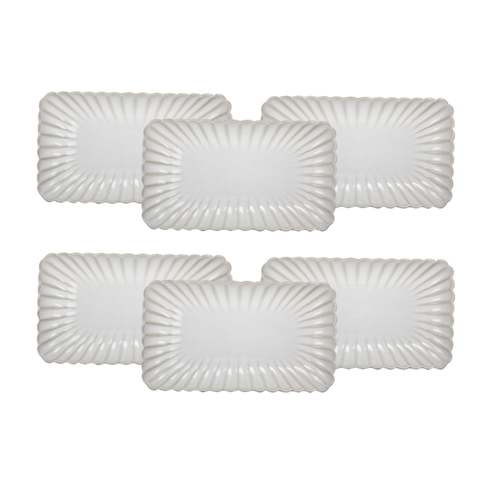 Lot de 6 grandes assiettes rectangulaires, Coquillage