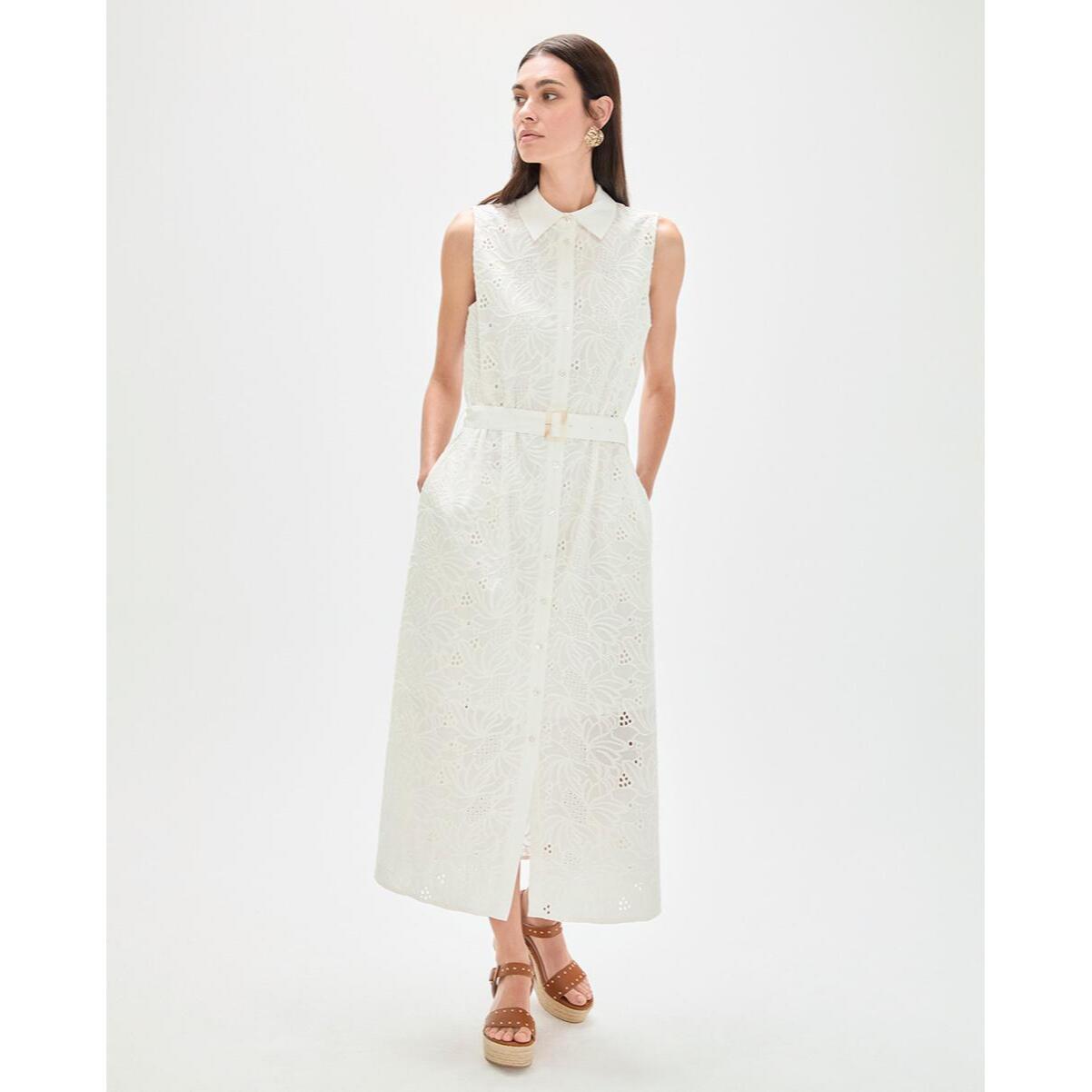 abito midi con colletto a camicia e cintura