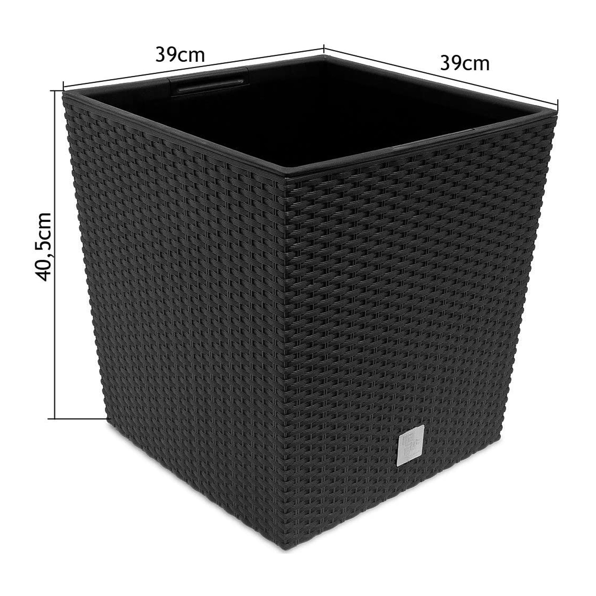 Maceta cuadrada efecto Rattan 64 litros con cubilete para plantar en color blanco