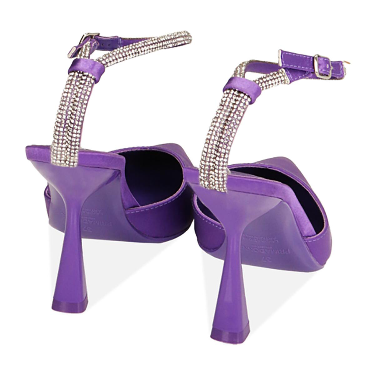 Décolleté slingback viola in raso, tacco 9,5 cm