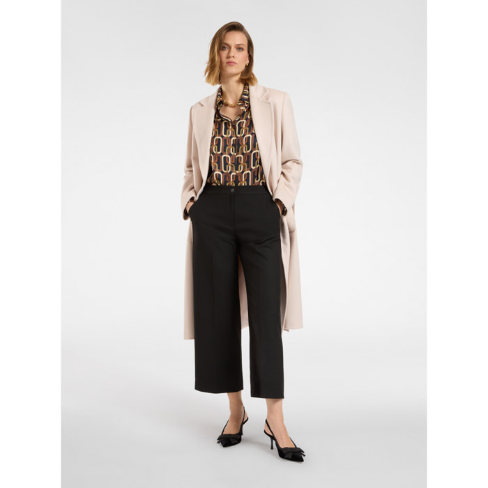 Elena Mirò - Pantaloni cropped in flanella stretch - Nero