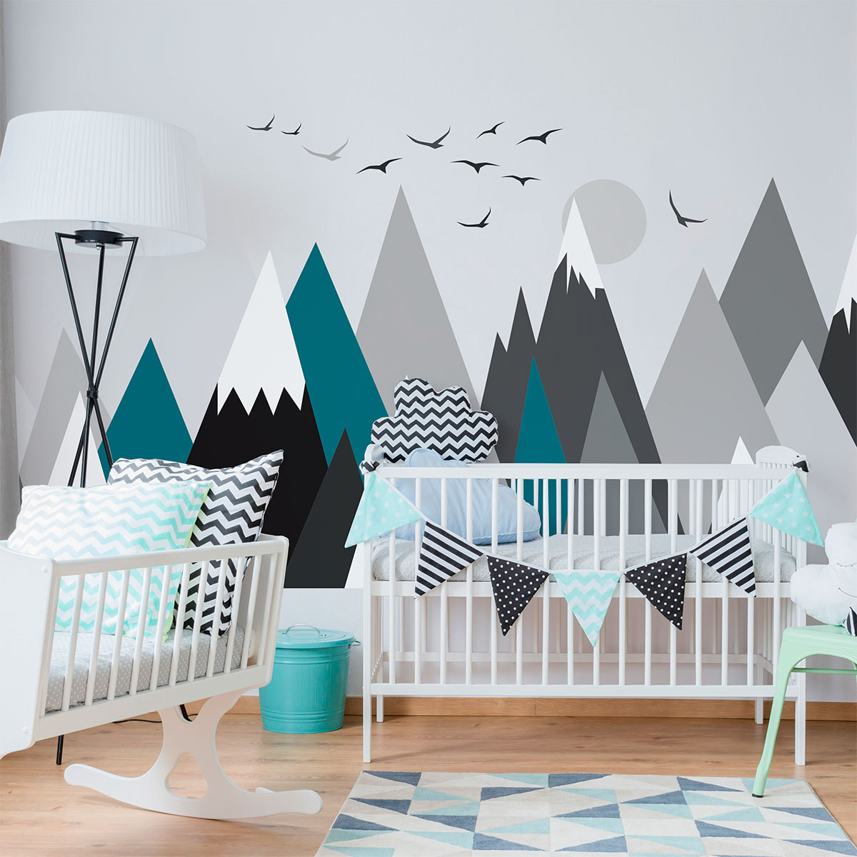 Stickers muraux enfants - Décoration chambre bébé - Autocollant Sticker mural géant enfant montagnes scandinaves ANNUSKA