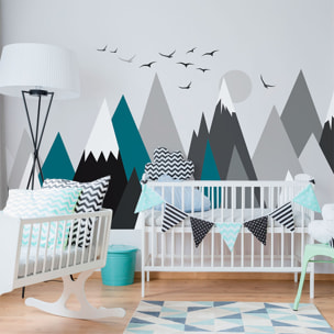 Stickers muraux enfants - Décoration chambre bébé - Autocollant Sticker mural géant enfant montagnes scandinaves ANNUSKA