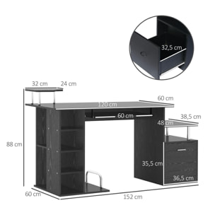 Mesa de Ordenador PC Oficina Estudio Escuela Escritorio Madera 152x60x88cm Negro