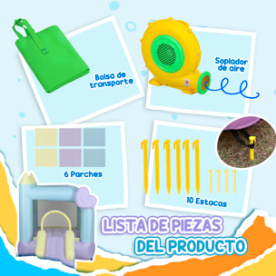 Castillo Hinchable con Soplador Castillo Inflable para Niños de 3-8 Años con Tobogán Área de Salto y Bolsa de Transporte para Interior y Exterior Multicolor