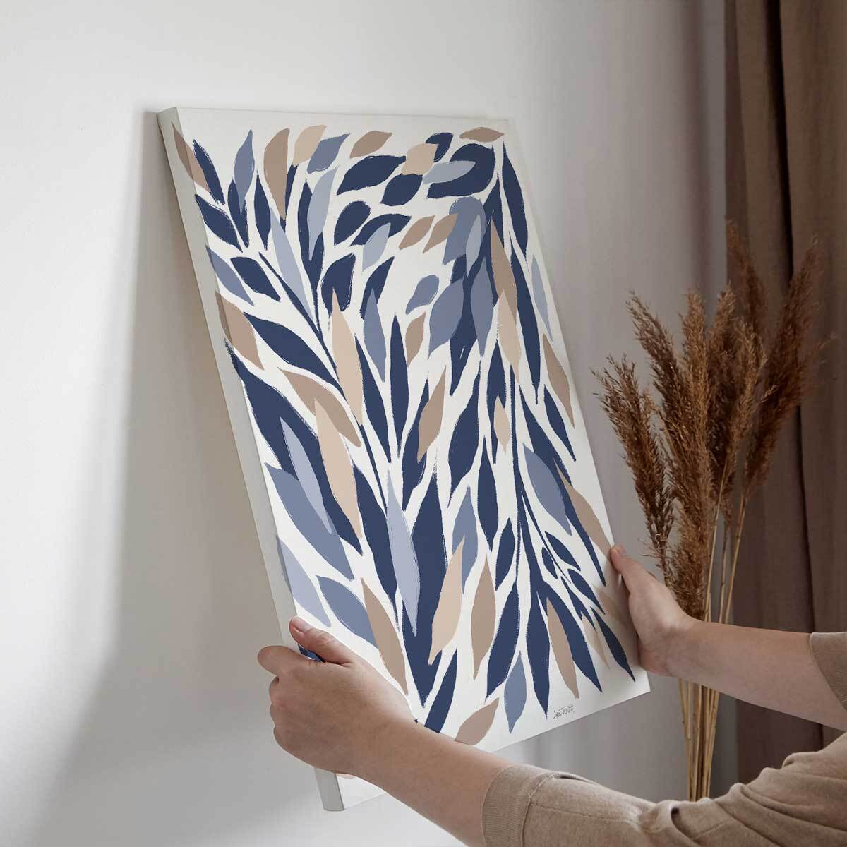 Tableau fleurs Tableau feuilles bleues Toile imprimée