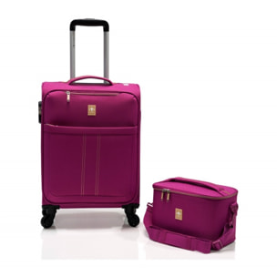 Lot valise cabine souple + Vanity "Ultra léger" - Lys Paris - Magenta