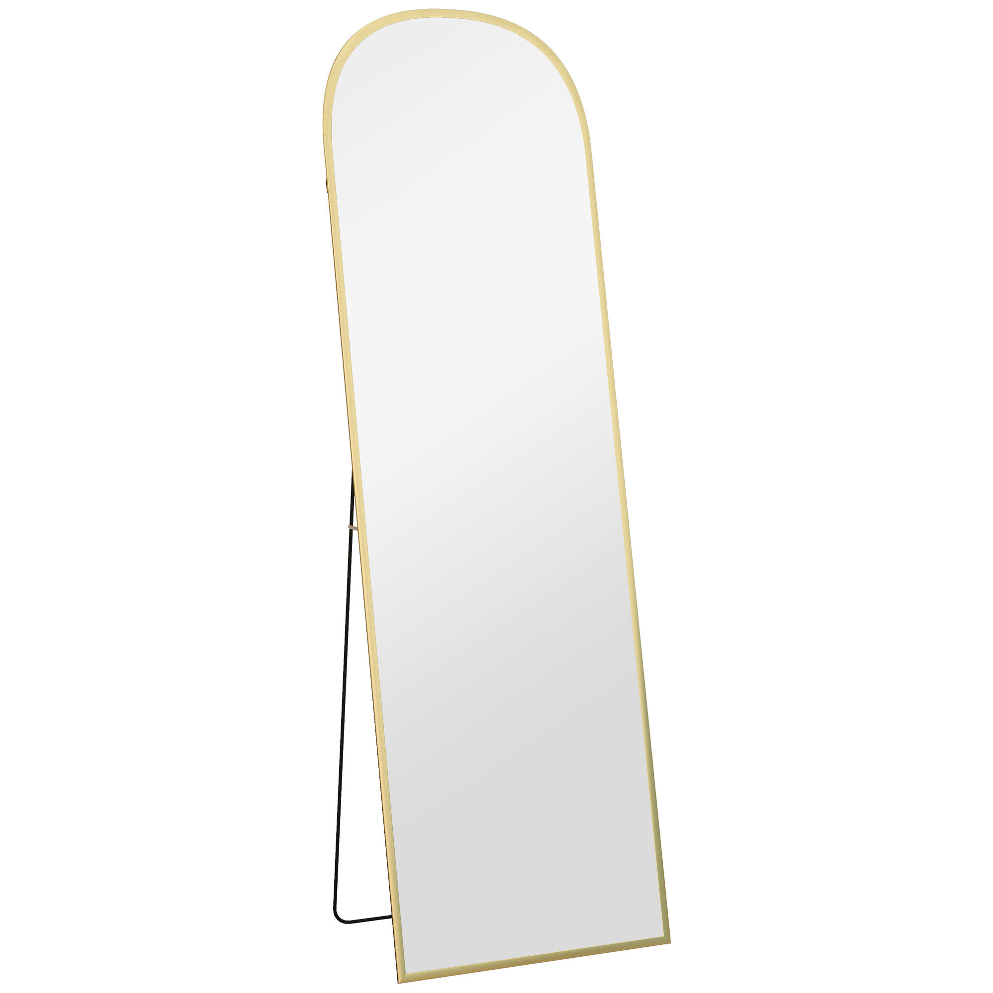 Miroir sur pied - miroir mural rectangulaire arrondi - dim. 50L x 161,5H cm - alu. doré