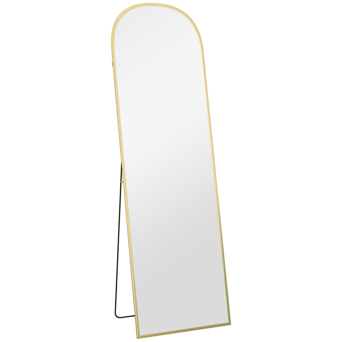 Miroir sur pied - miroir mural rectangulaire arrondi - dim. 50L x 161,5H cm - alu. doré