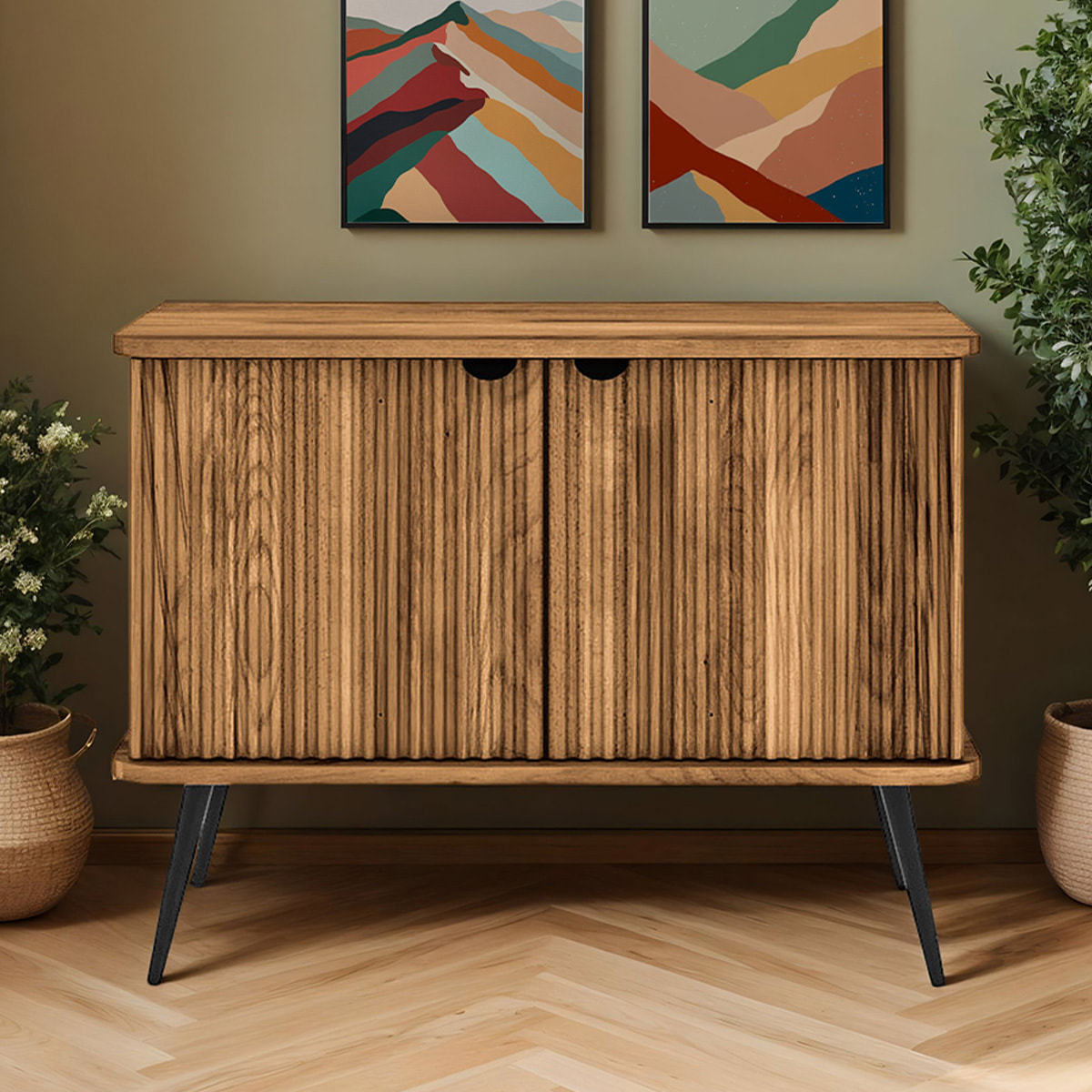 Buffet Bois Hêtre Massif Amalfi, 2 Portes, L.97 x P.46 x H.72 cm, Style Naturel
