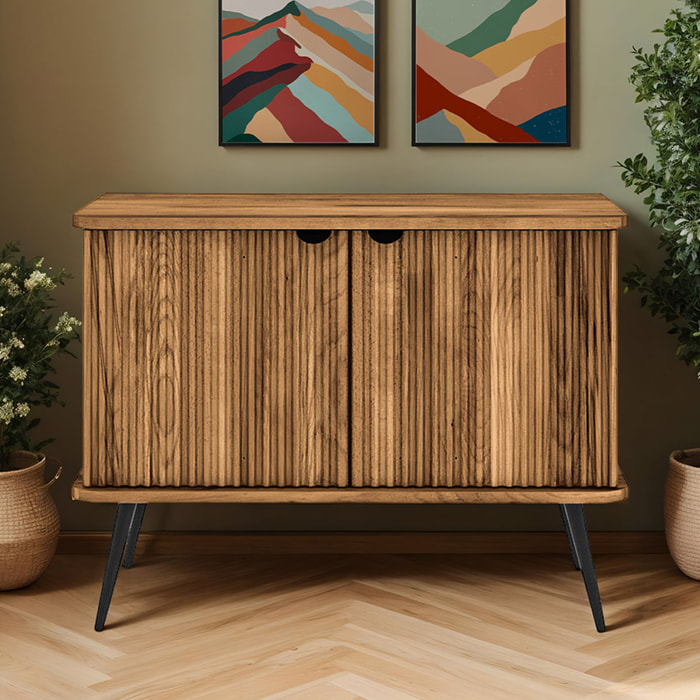 Buffet Bois Hêtre Massif Amalfi, 2 Portes, L.97 x P.46 x H.72 cm, Style Naturel