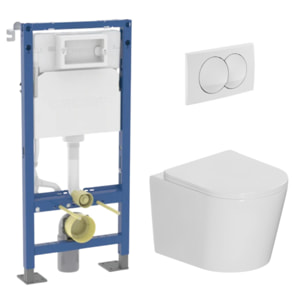 Duofix Pack WC bâti autoportant + WC suspendu sans bride + abattant SoftClose Ceramia + plaque blanche (GEBCE14WT03MAN-FR)