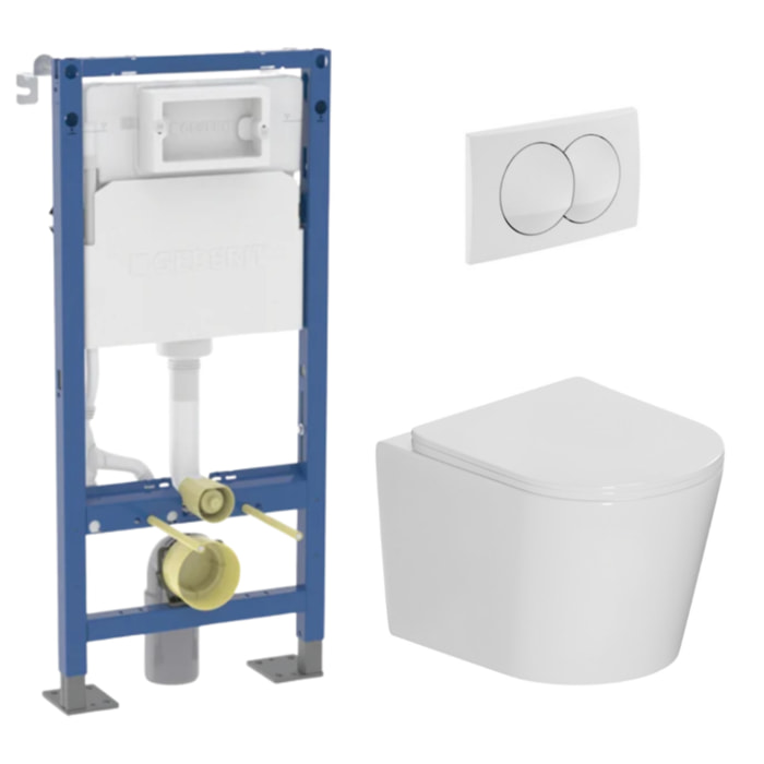 Duofix Pack WC bâti autoportant + WC suspendu sans bride + abattant SoftClose Ceramia + plaque blanche (GEBCE14WT03MAN-FR)