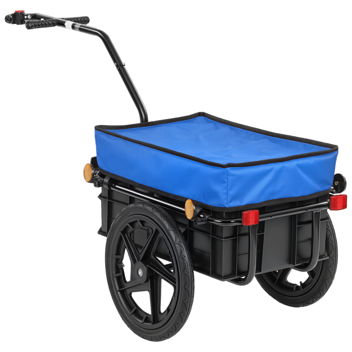 Remolque de Bicicleta para Carga 40 kg, Carro de Mano con Cubierta de Tela Oxford Impermeable, Reflectores, Marco de Acero y Asas para Transporte de Equipaje, 144x59x80 cm, Azul