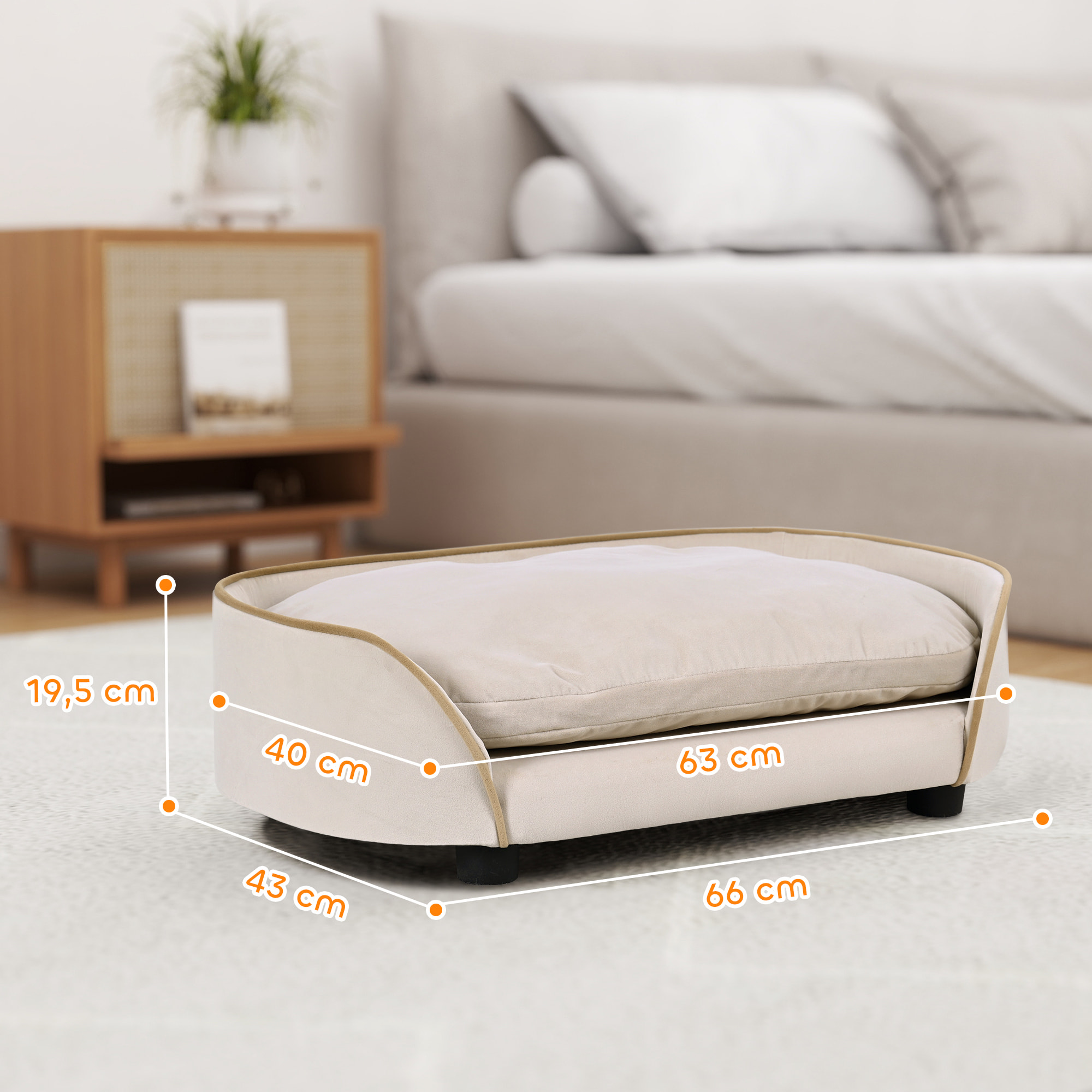 Canapé pour chien, canapé pour animal de compagnie avec coussin amovible et housse lavable, en velours, 66 x 43 x 19,5 cm, beige