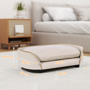 Canapé pour chien, canapé pour animal de compagnie avec coussin amovible et housse lavable, en velours, 66 x 43 x 19,5 cm, beige