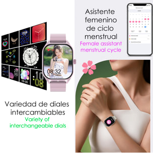 DAM Smartwatch DT99 con pantalla AMOLED de 2,04". Monitor de salud, +150 modos deportivos, notificaciones, acceso asistente de voz. 4,5x1x5,5 Cm. Color: Blanco Roto