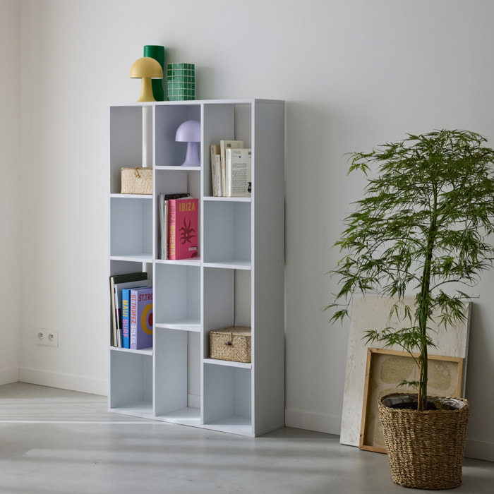 Etagère bibliothèque décor bois 3 étagères 12 compartiments PIETER
