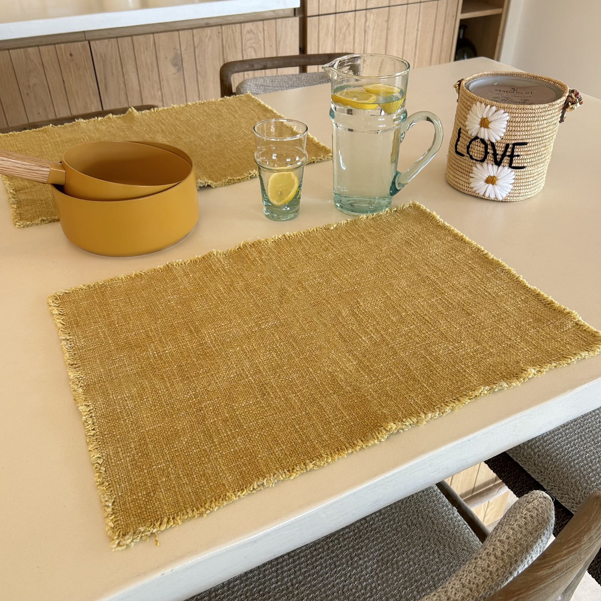 Lot de 4 sets de table avec franges jaune ANOKI