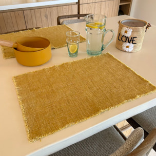 Lot de 4 sets de table avec franges jaune ANOKI