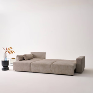 Canapé d'angle convertible réversible 5 places velours côtelé taupe avec coffre de rangement - Theo