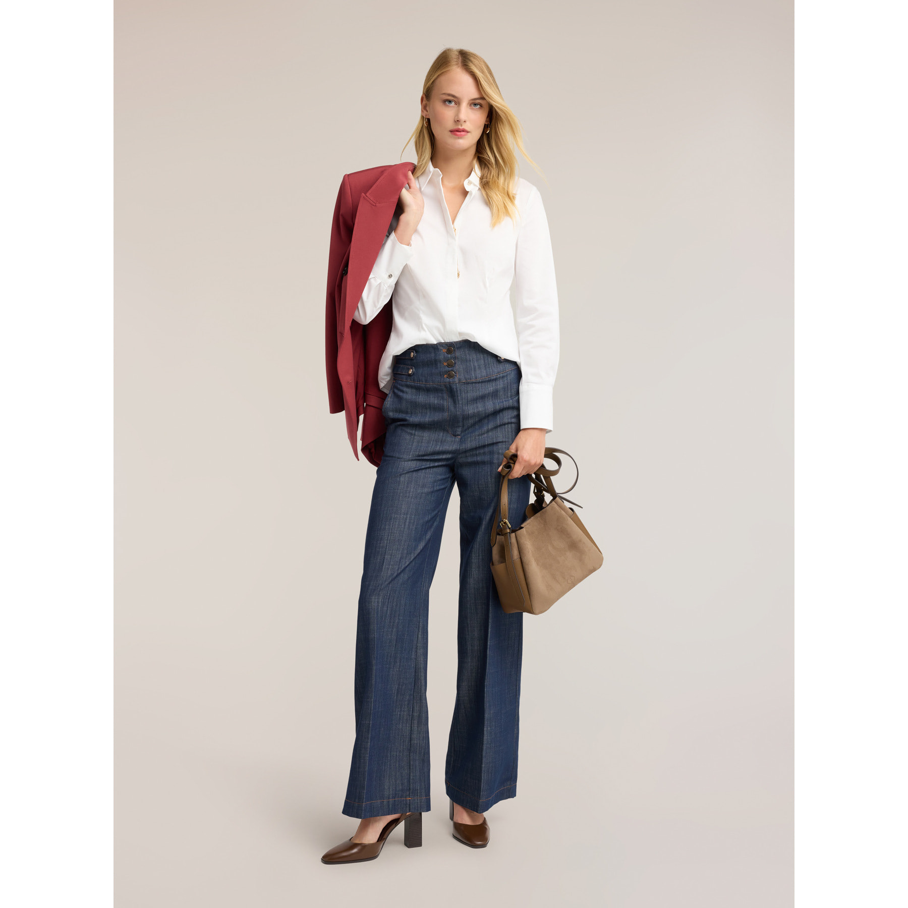 Motivi - Jeans palazzo in denim a vita alta con piega - Blu