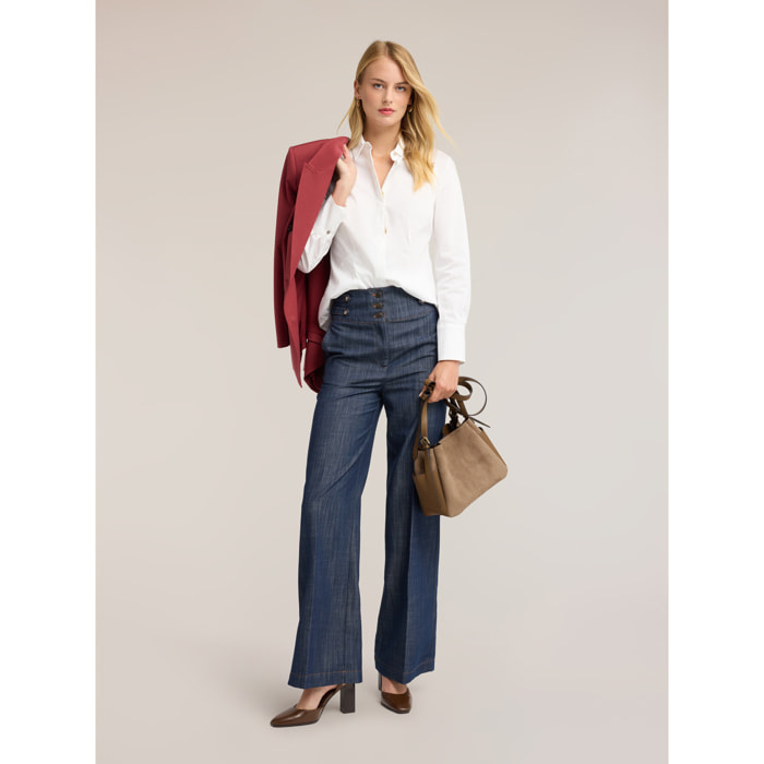 Motivi - Jeans palazzo in denim a vita alta con piega - Blu