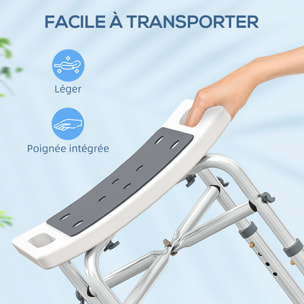 Siège de douche réglable en hauteur tabouret de douche ergonomique pieds antidérapants charge max. 150 Kg alu HDPE blanc gris