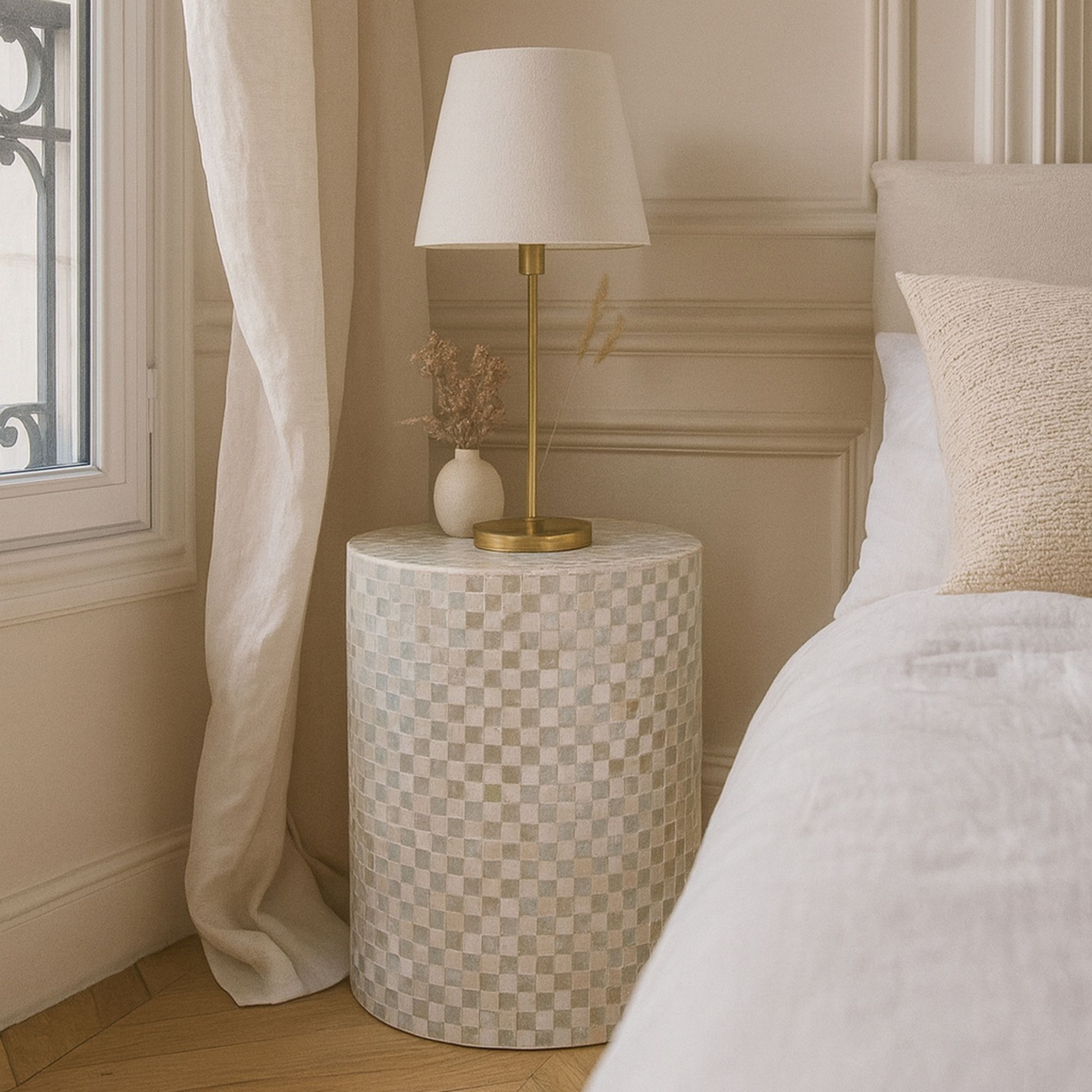 Table d'appoint en coquille de capiz verte ZINA