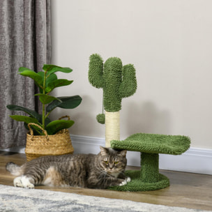 Árbol Rascador de Cactus para Gatos de 55,5 cm Torre para Gatos de Interior con Postes de Sisal Cama y Bola de Juguete 35x31x55,5 cm Verde