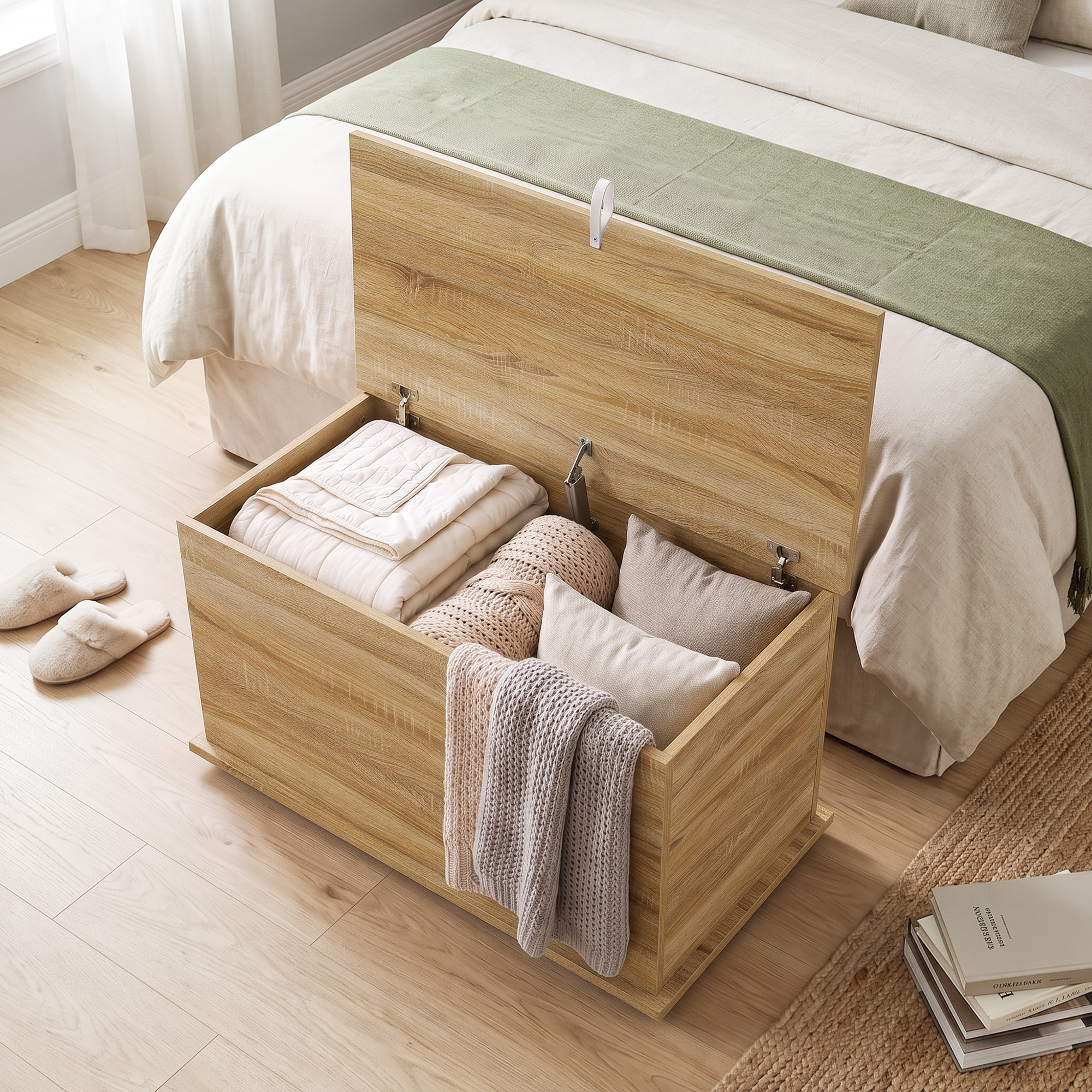 Coffre malle de rangement coffre à jouets dim. 80L x 40l x 45H cm effet bois clair