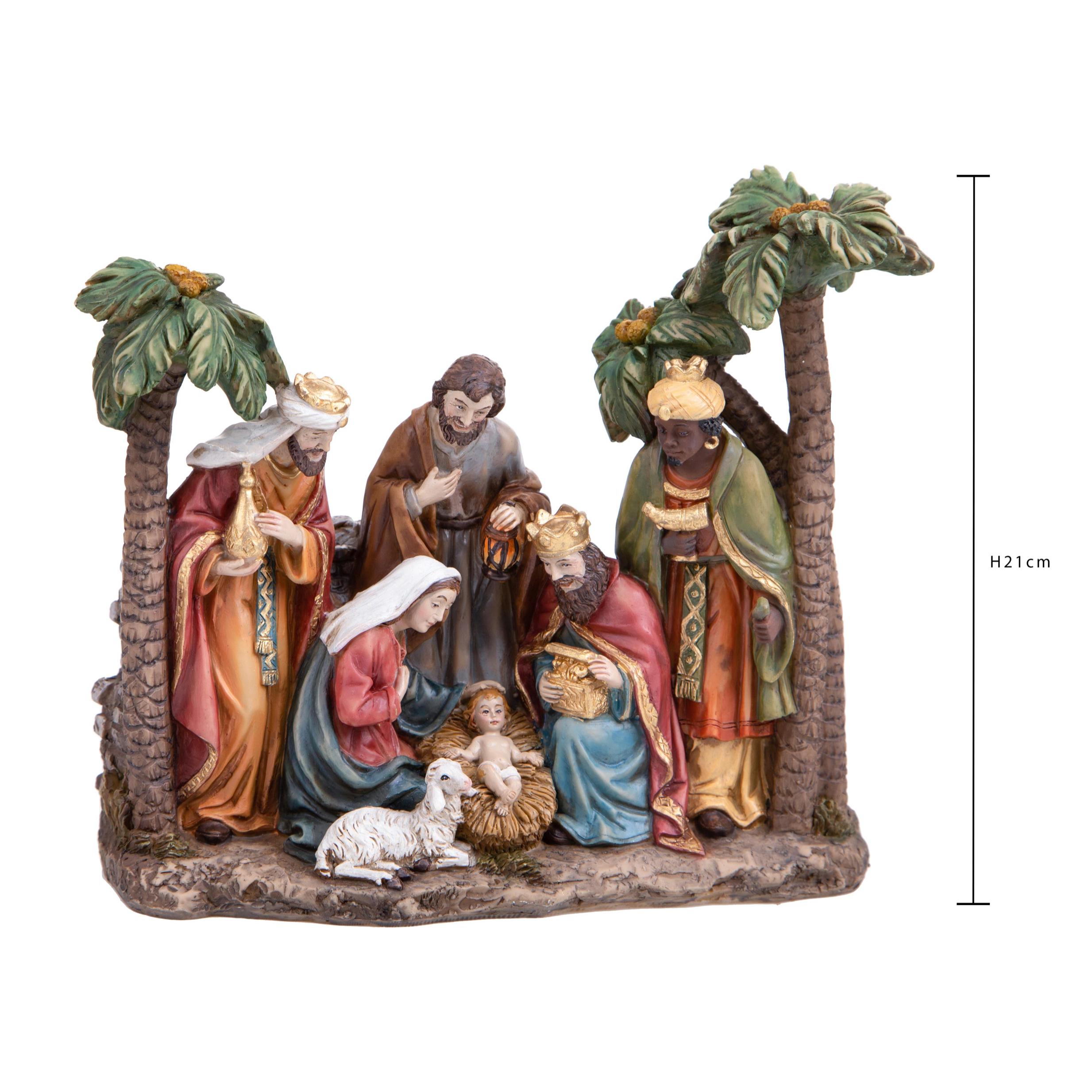 NativitÃ Con Palme. Altezza 21 Cm - Pezzi 1 - 15X21X6cm - Colore: Verde - Bianchi Dino - Articoli Natalizi