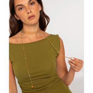 Collar largo con abalorios y piedras naturales de mujer