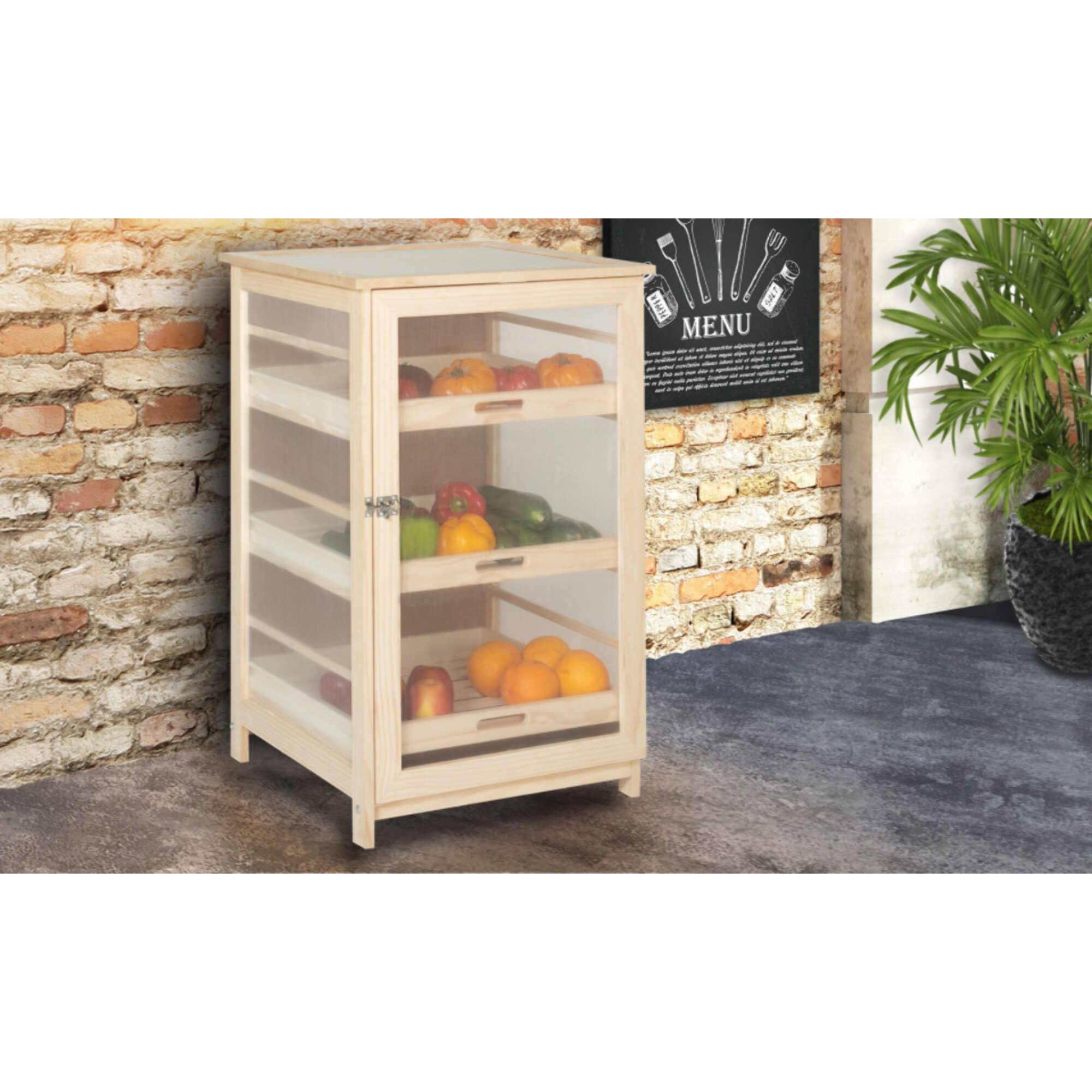 Légumier en bois 3 niveaux avec tiroirs amovibles