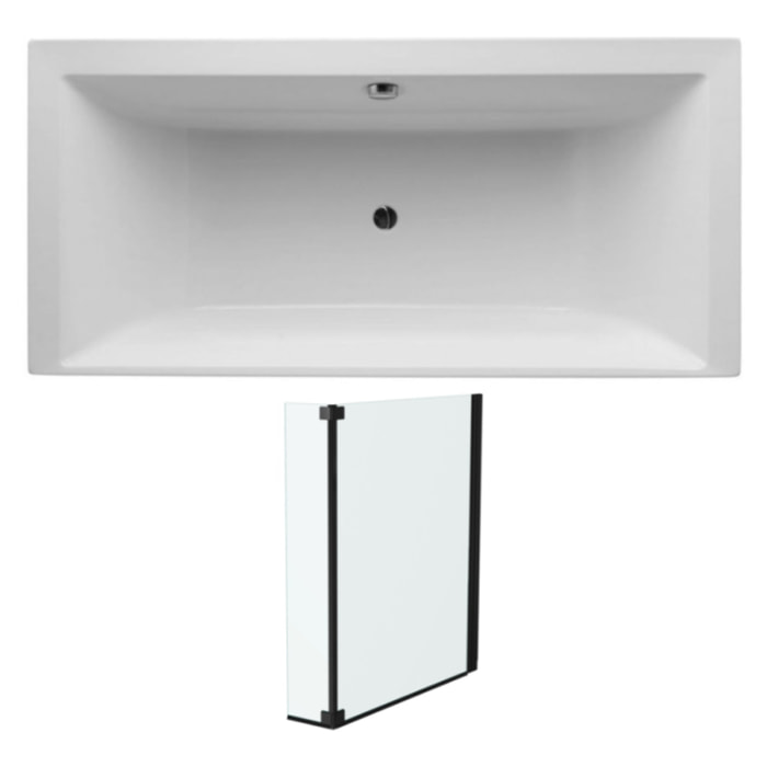Lot baignoire droite 180 X 80 Evok + pare-bain noir mat