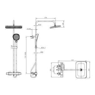 Set de douche avec mitigeur thermostatique + douche de tête + douchette 3 jets, noir mat (SATSSTZC)